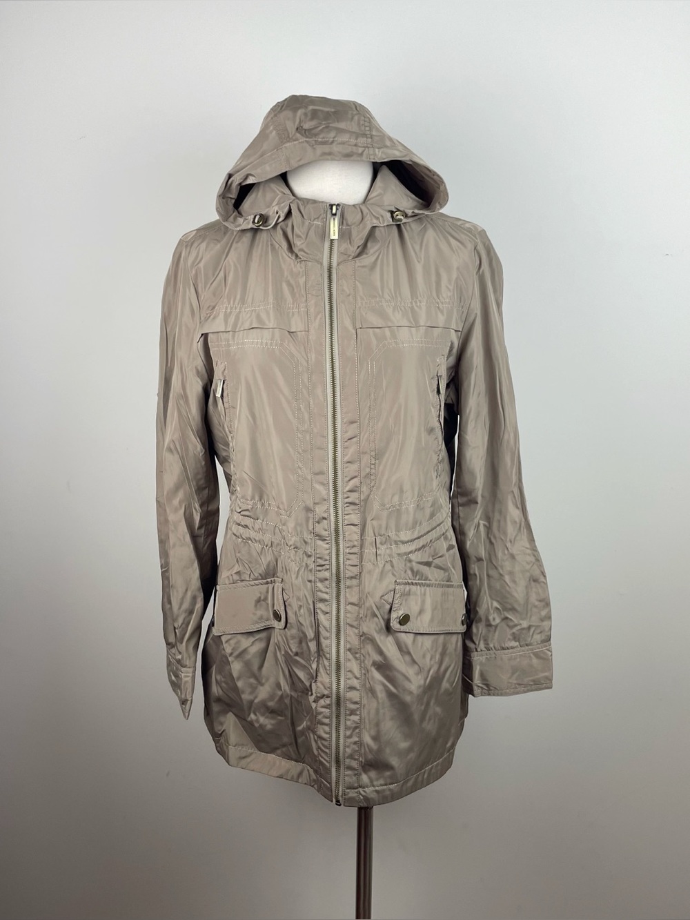 Michael Kors Tan Gold Hooded Anorak Rain Jacket Full Zip Women Medium